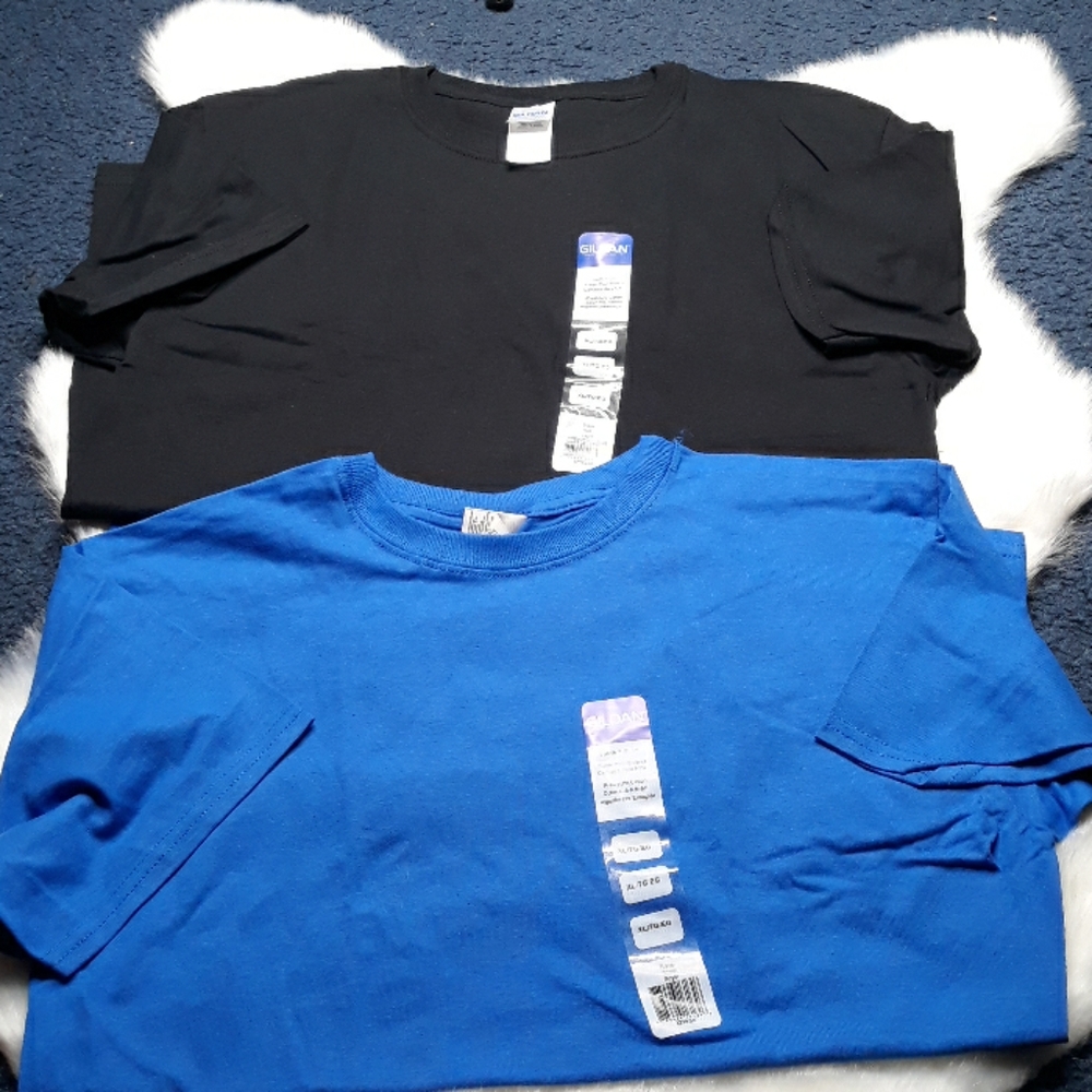 NWT 2 Gildan youth tshirts blue & black